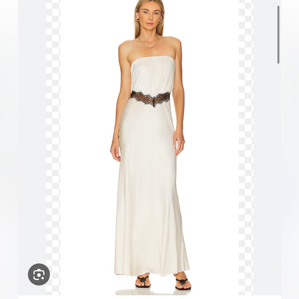 Bec & Bridge Strapless Ivory Maxi Dress with Black Lace Waist